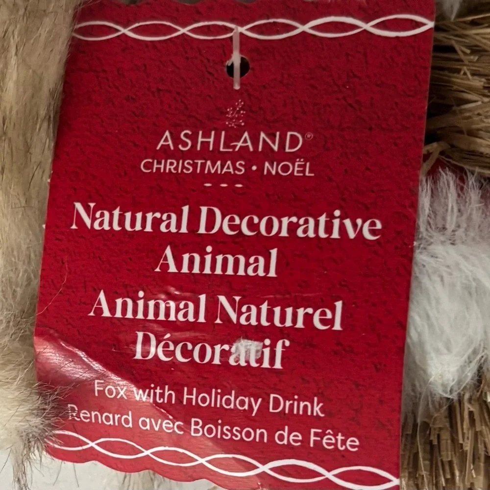naturally decorative animals fox with a holiday drink NEW NWT Christmas festive